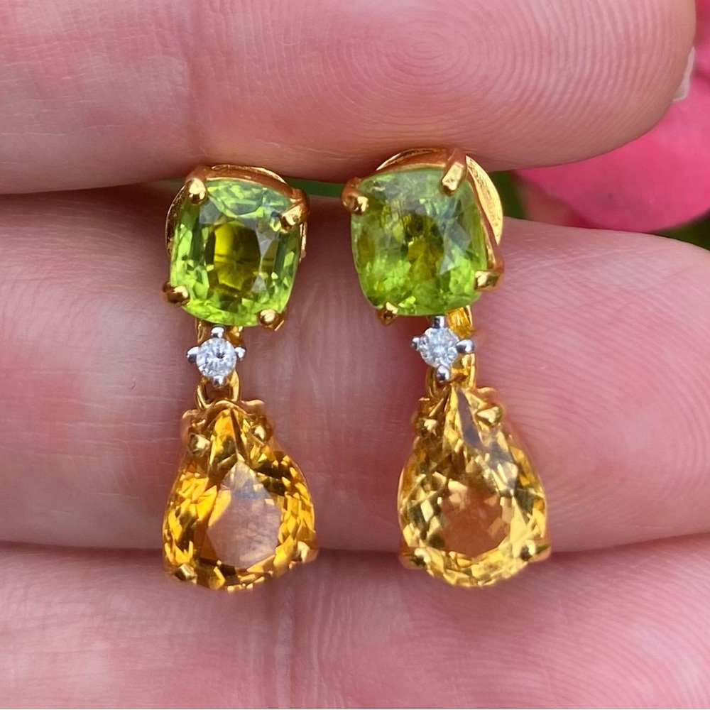 New Diamond Citrine & Peridot Drop Earrings with 18k